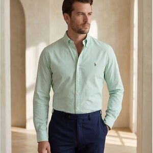 Ralph Lauren Custom Fit Light Mint Green Button-Down Dress Shirt